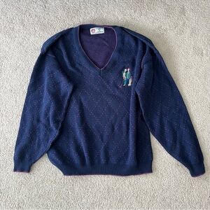 Vintage Isle of‎ Cotton Embroidered Blue Knit Sweater